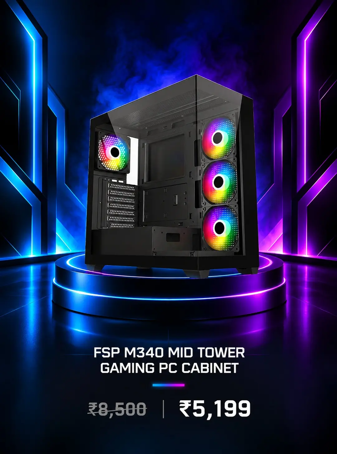 FSP M340-BA ARGB Black ATX Mid Tower Gaming PC Cabinet
