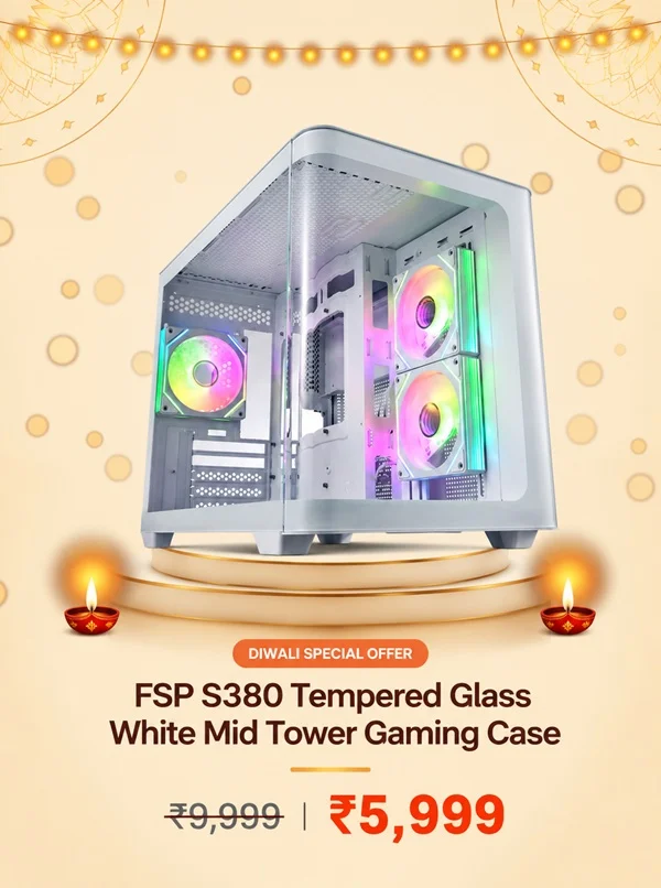 FSP S380 Tempered Glass White Mid Tower Gaming Case