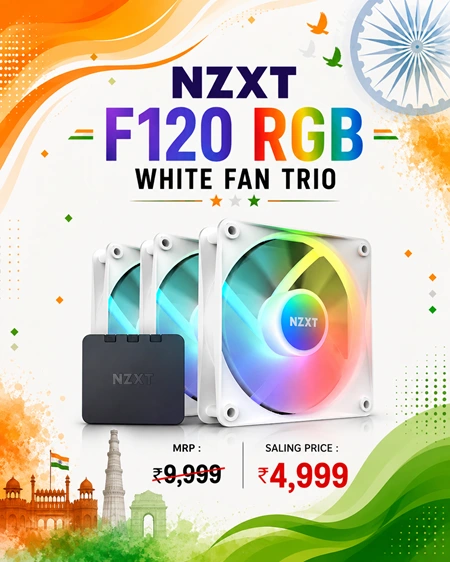 NZXT F120 RGB Core 120mm White Cabinet Fan With RGB Controller – Triple Pack