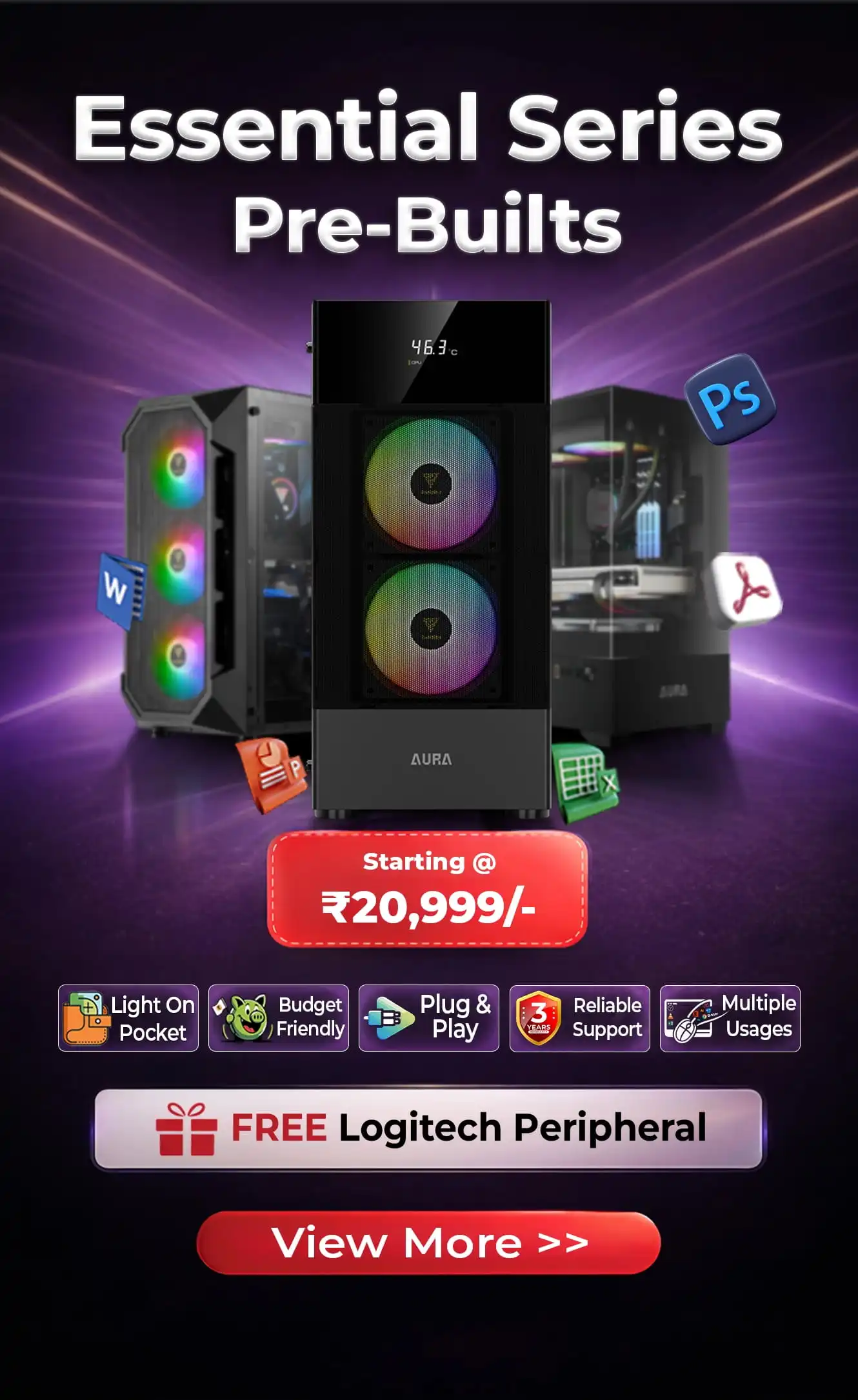 Essential Series Prebuilt PC Home   Office