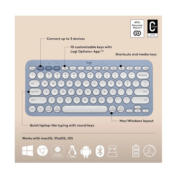 Logitech Pebble 2 Wireless Blue Keyboard and Mouse Combo image 4