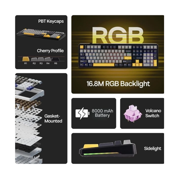Aula F108GRYA Tri-Mode Full Size Wireless Mechanical Gaming Keyboard image 4
