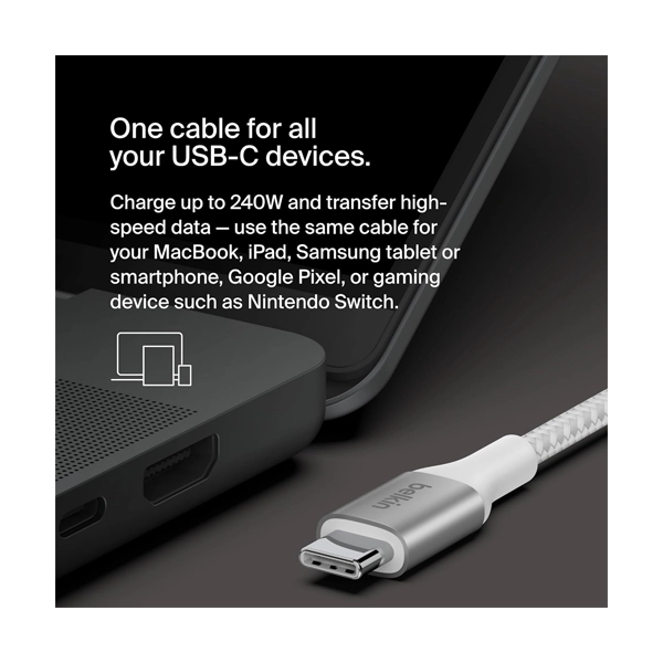 Belkin 240W USB Type-C to C Smartphone White Charging Cable image 4