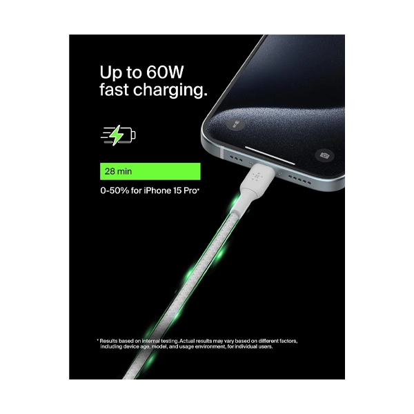 Belkin 60W Braided USB-Type-C White Charging and Data Cable image 5