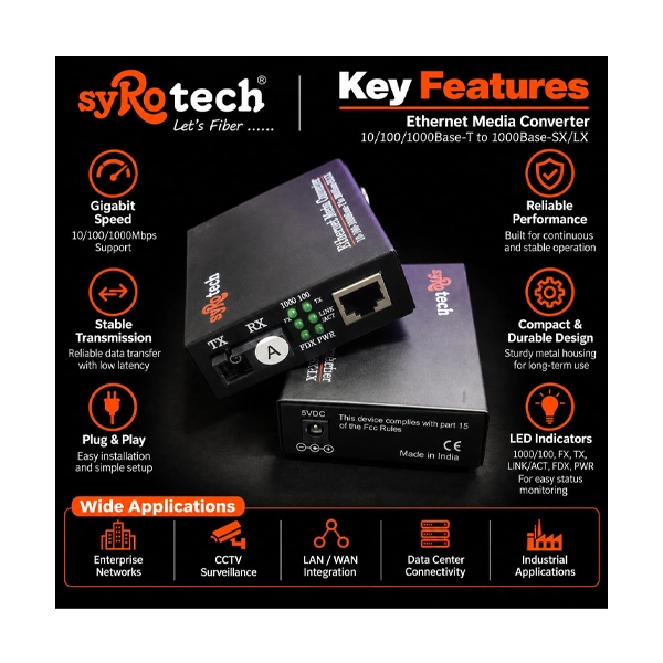 Syrotech GOMC-BI3512-20 & GOMC-BI5312-20 Gigabit BiDi Media Converter Pair, 10/100/1000Mbps, Single-Mode SC Fiber, 20km image 6