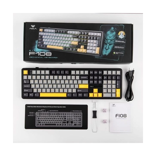 Aula F108GRYA Tri-Mode Full Size Wireless Mechanical Gaming Keyboard image 5