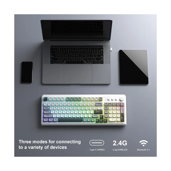 Aula S99WGR Tri-Mode Programmable Full Size White+Grey Membrane Gaming Keyboard image 6