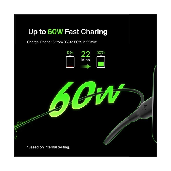 Belkin CAB003bt1MBK USB Type-C to C 60W Fast Charging Cable image 4