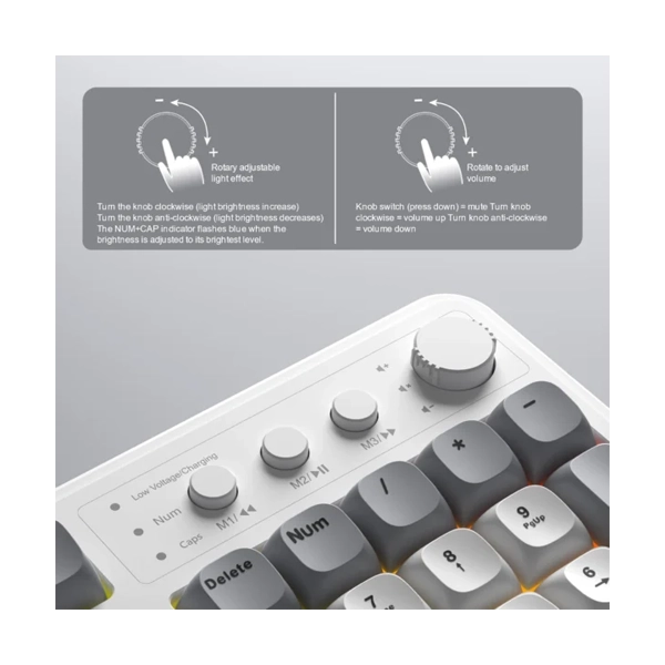Aula S99WGR Tri-Mode Programmable Full Size White+Grey Membrane Gaming Keyboard image 4