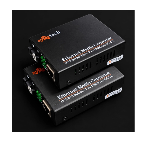 Syrotech GOMC-BI3512-20 & GOMC-BI5312-20 Gigabit BiDi Media Converter Pair, 10/100/1000Mbps, Single-Mode SC Fiber, 20km