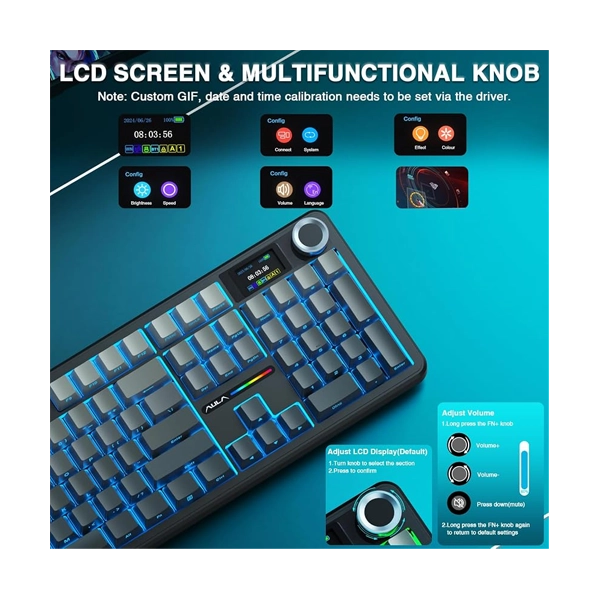 Aula F108PROGRN Full Size Wireless RGB Mechanical Gradient Grey Reaper Switch Gaming Keyboard image 4
