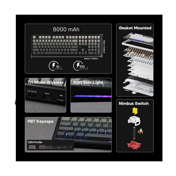 Aula F108GRN Full Size Wireless RGB Mechanical Gradient Grey Reaper Switch Gaming Keyboard image 5