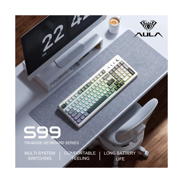Aula S99WGR Tri-Mode Programmable Full Size White+Grey Membrane Gaming Keyboard image 2