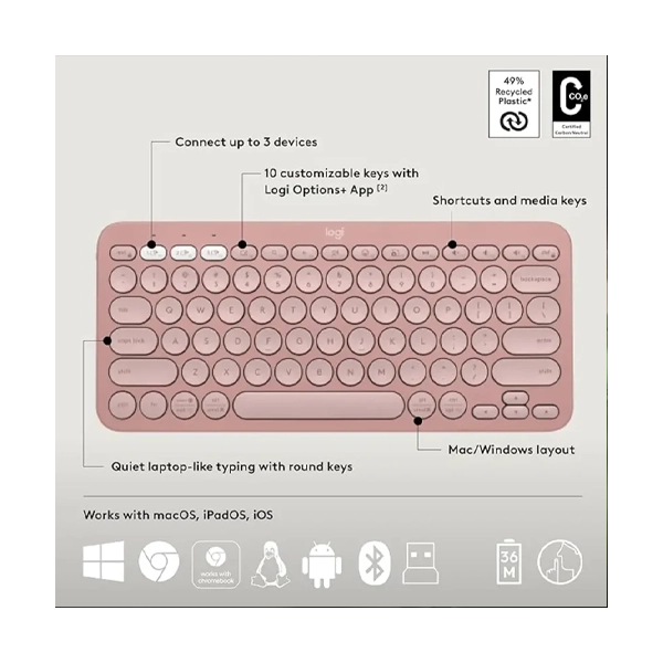 Logitech Pebble 2 Wireless Rose Keyboard and Mouse Combo image 5