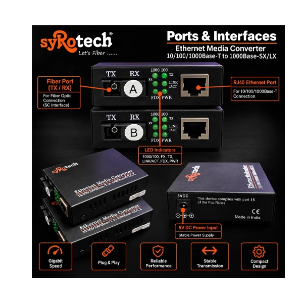 Syrotech GOMC-BI3512-20 & GOMC-BI5312-20 Gigabit BiDi Media Converter Pair, 10/100/1000Mbps, Single-Mode SC Fiber, 20km image 4