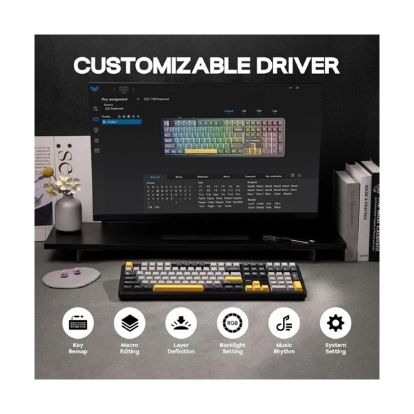 Aula F108GRYA Tri-Mode Full Size Wireless Mechanical Gaming Keyboard image 6