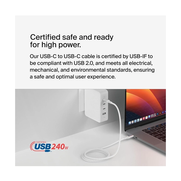 Belkin 240W USB Type-C to C Smartphone White Charging Cable image 5