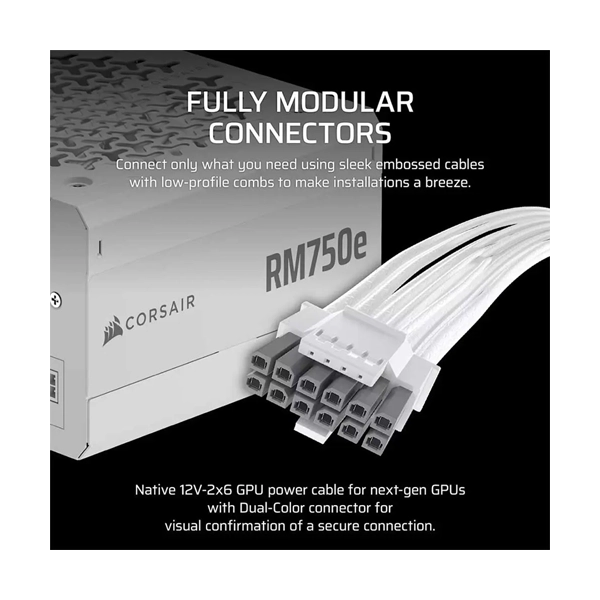 Corsair RM750E ATX 3.1 Fully Modular 750 Watt 80+ Gold White SMPS image 2