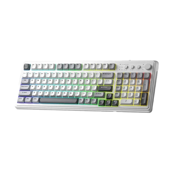 Aula S99WGR Tri-Mode Programmable Full Size White+Grey Membrane Gaming Keyboard