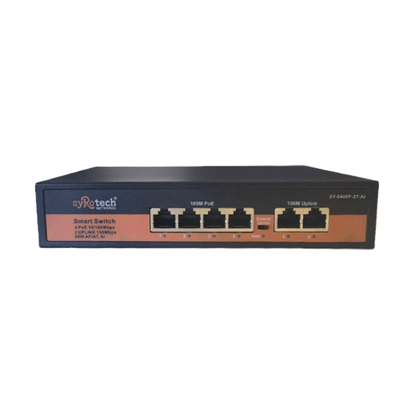 Syrotech SY-0400P-2T-AI 4-Port 10/100Mbps Unmanaged AI PoE Switch