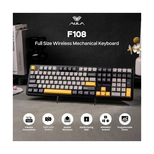 Aula F108GRYA Tri-Mode Full Size Wireless Mechanical Gaming Keyboard image 2