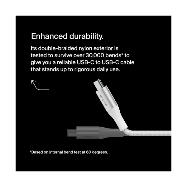 Belkin 240W USB Type-C to C Smartphone White Charging Cable image 3