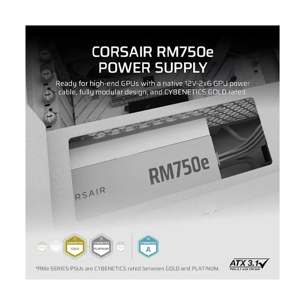 Corsair RM750E ATX 3.1 Fully Modular 750 Watt 80+ Gold White SMPS image 4